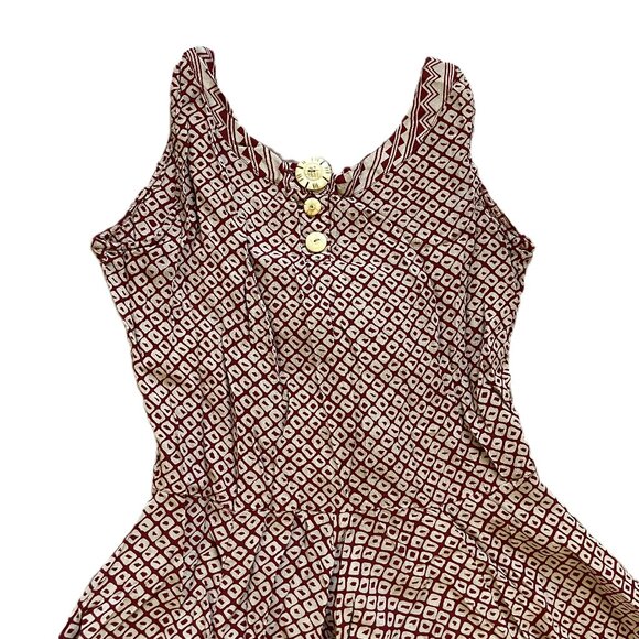 Le Chateau Sleeveless Midi Dress Tie-Back Red/Beige Made in India Vintage 90s - Picture 6 of 11